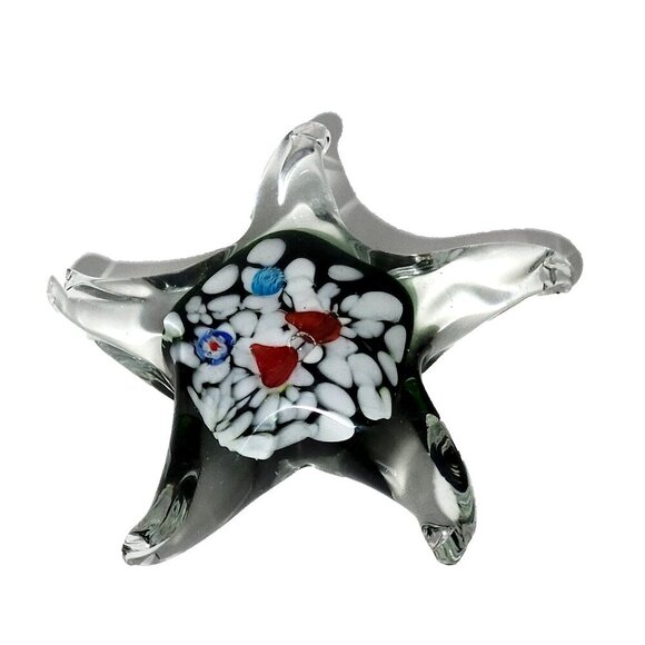 Art Glass Paperweight Hand Blown Starfish Clear Blue Red White 5” - Picture 1 of 3